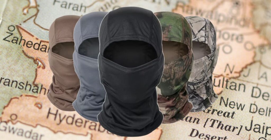 Custom ski masks displayed in various styles, designed by Mr. Balaclava, Pakistan's leading ski mask innovator.