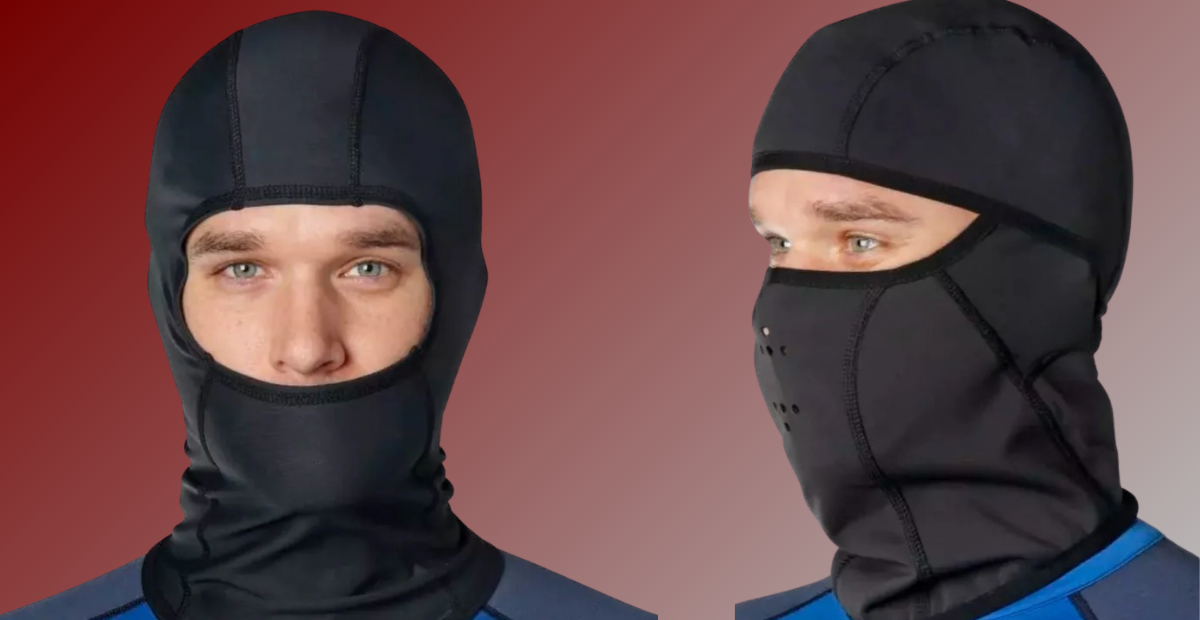 Une personne portant une cagoule noire qui couvre la majeure partie de sa tête et de son visage, seuls ses yeux étant visibles.