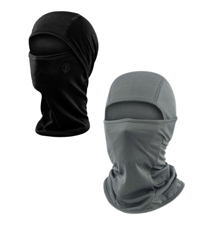 Gray and black balaclavas for outdoor protection and cold weather comfort