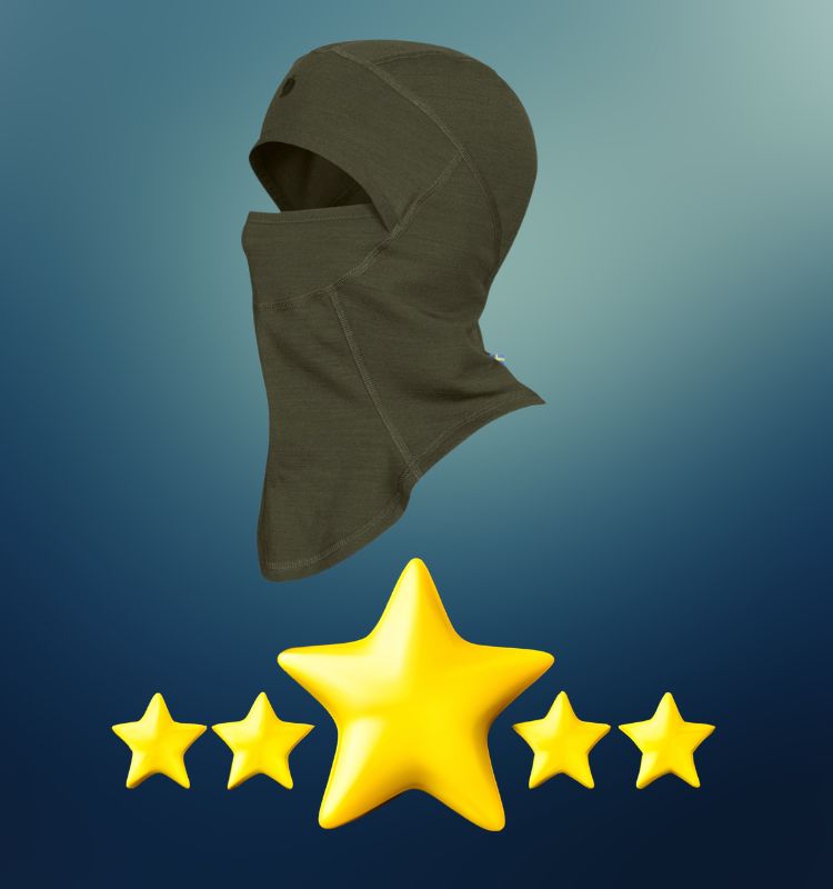 Dark green balaclava with a 5-star rating.
