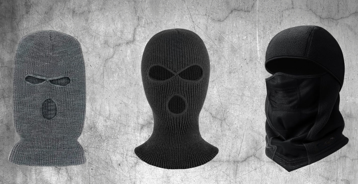 Bright and colorful knit balaclava worn with a stylish winter coat, turning ski gear into a cute fashion statement.