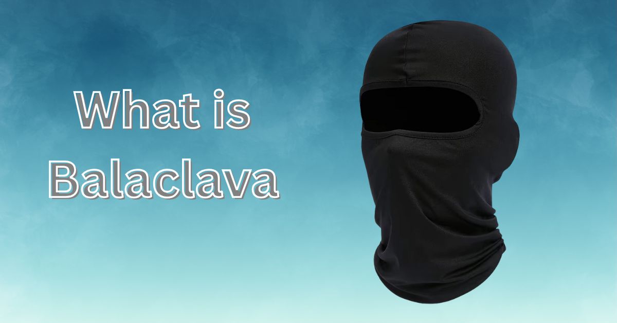 Black full-face balaclava mask with open eye area on a blue gradient background with the text "What is Balaclava.