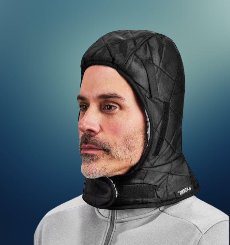 Man wearing N-Ferno thermal balaclava for extreme cold weather protection and warmth