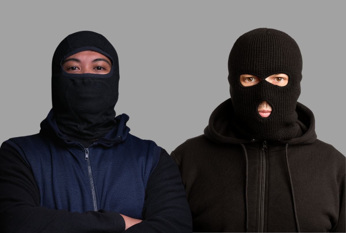Alt Text for Manufacturing Process Image: "Sewing machine stitching full face ski mask at Mr. Balaclava's Sialkot factory"