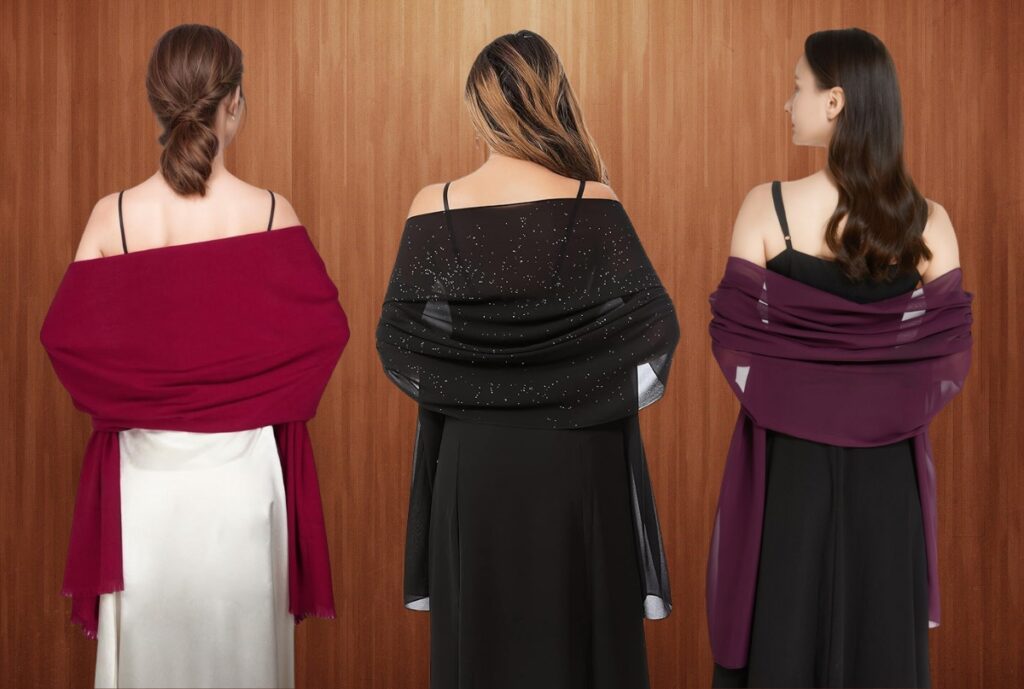 Elegant custom evening scarves made from luxurious fabrics, tailored to personal style with custom designs.