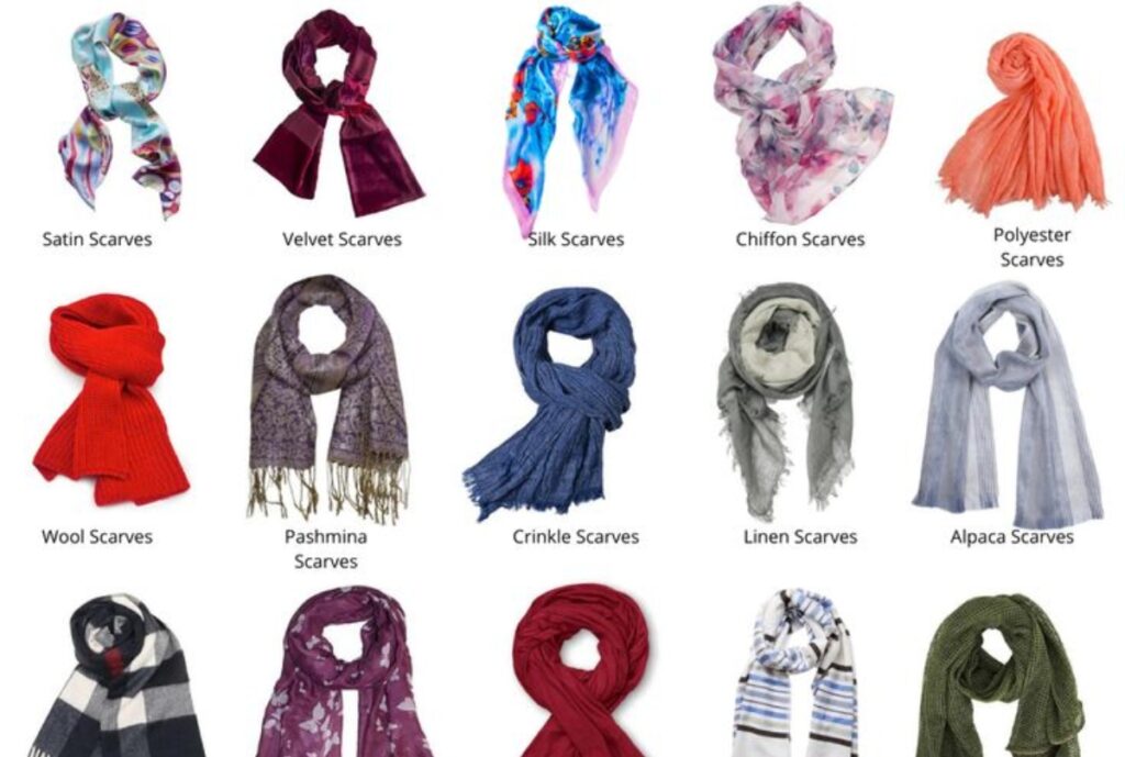A variety of sports scarves displayed in different styles and materials suited for all seasons and climates, showcasing their versatility.