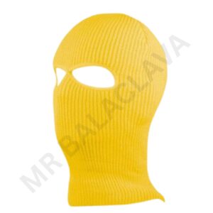 Yellow knitted balaclava with two eyeholes