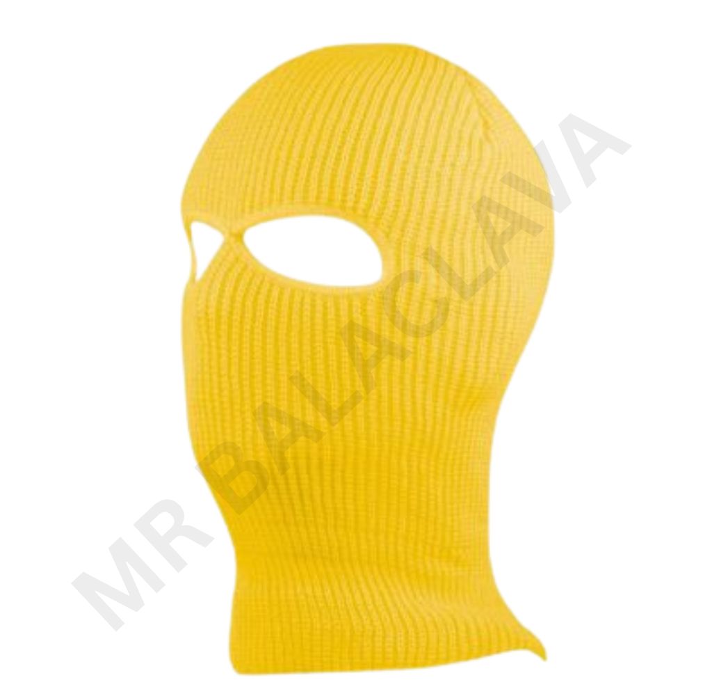 Yellow knitted balaclava with two eyeholes