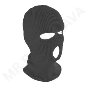 Black 3-hole knitted balaclava with openings for eyes and mouth