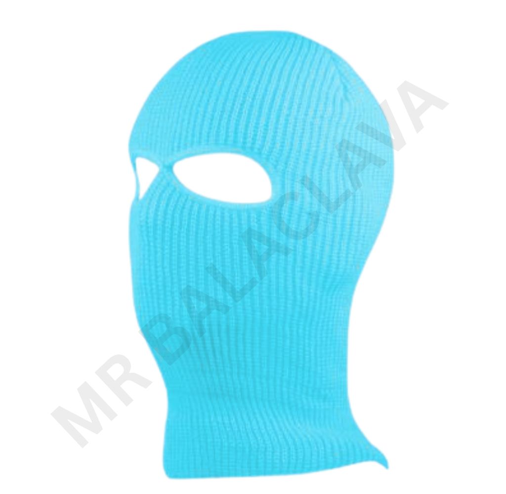 Cyan knitted balaclava with two eyeholes