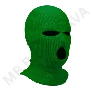 Green knitted balaclava with three eye/face openings