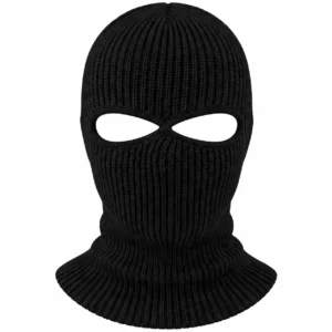 Black Two-Hole Knitted Balaclava – Seamless Top, Rib Knit