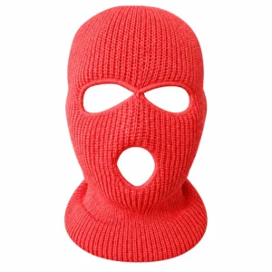 Coral Three-Hole Knitted Balaclava – Soft Acrylic Rib Knit