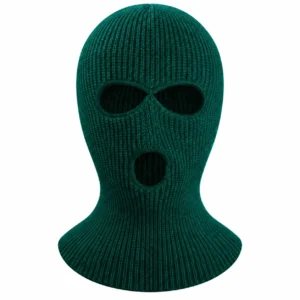 Dark Teal Three-Hole Knitted Balaclava – Long Flared Neck