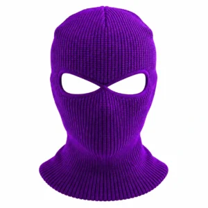 Deep Purple Two-Hole Knitted Balaclava – Soft Acrylic Rib Knit