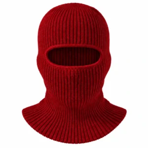Deep Red One-Hole Knitted Balaclava – Chunky Rib Knit