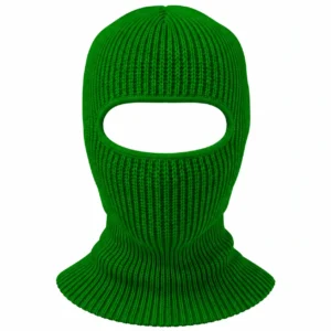 Green One-Hole Knitted Balaclava – Seamless Top, Rib Knit