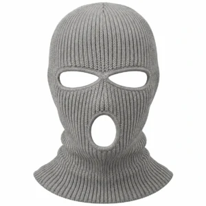 Light Grey Three-Hole Knitted Balaclava – Seamless Top, Rib Knit