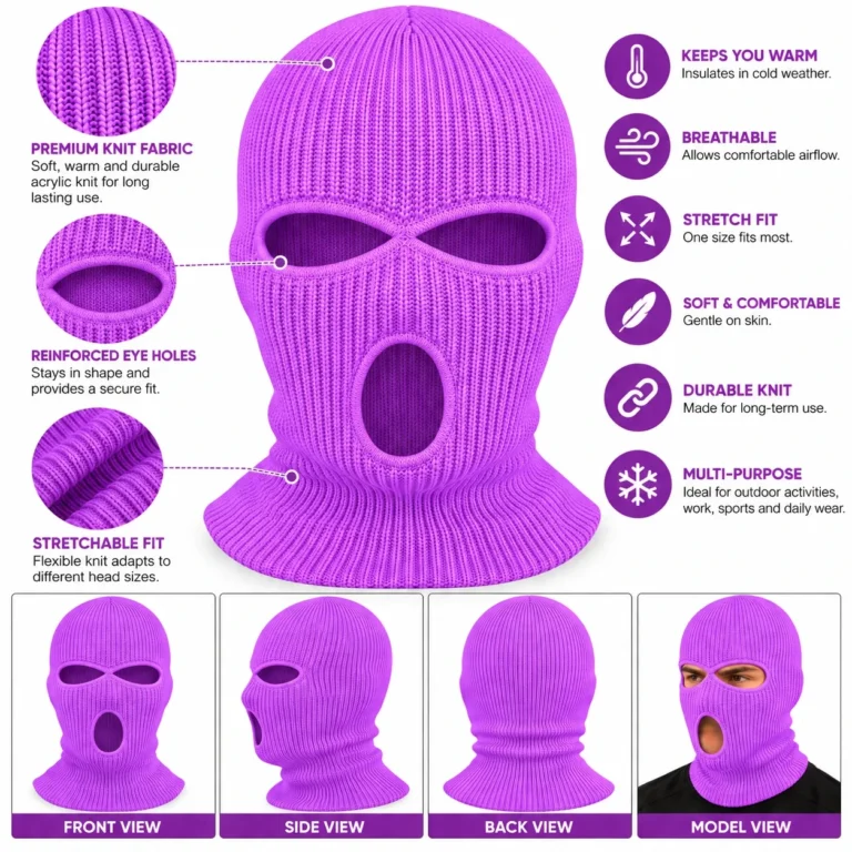 Orchid Three-Hole Knitted Balaclava – Soft Acrylic Rib Knit: features and views
