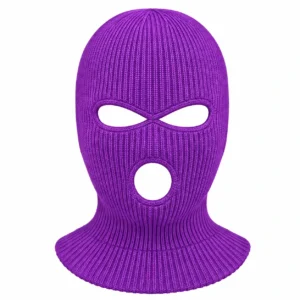 Purple Three-Hole Knitted Balaclava – Reinforced Openings