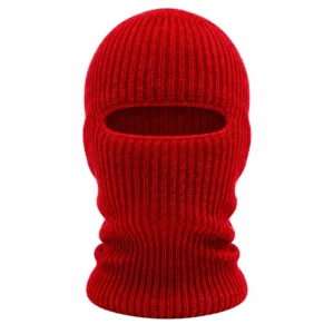 Red One-Hole Knitted Balaclava – Warm Rib Knit for Winter