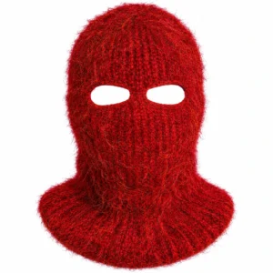 Red Two-Hole Knitted Balaclava – Brushed Fuzzy Knit