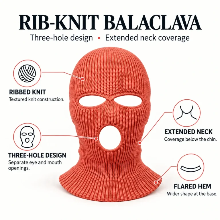 Salmon Pink Three-Hole Knitted Balaclava – Long Flared Neck: features and views