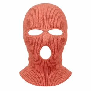 Salmon Pink Three-Hole Knitted Balaclava – Long Flared Neck