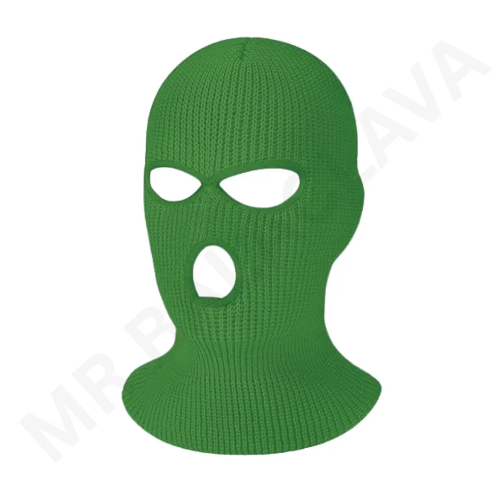 Green knitted balaclava with three openings