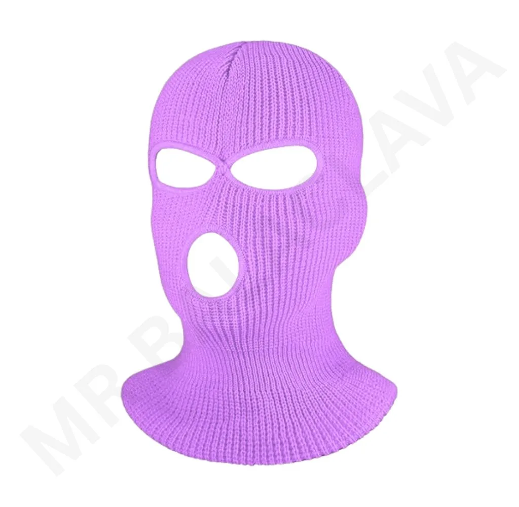 Purple knitted balaclava with three openings
