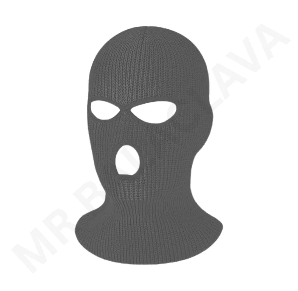 Gray knitted balaclava with three holes