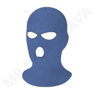 Blue knitted balaclava with three holes (ski mask)