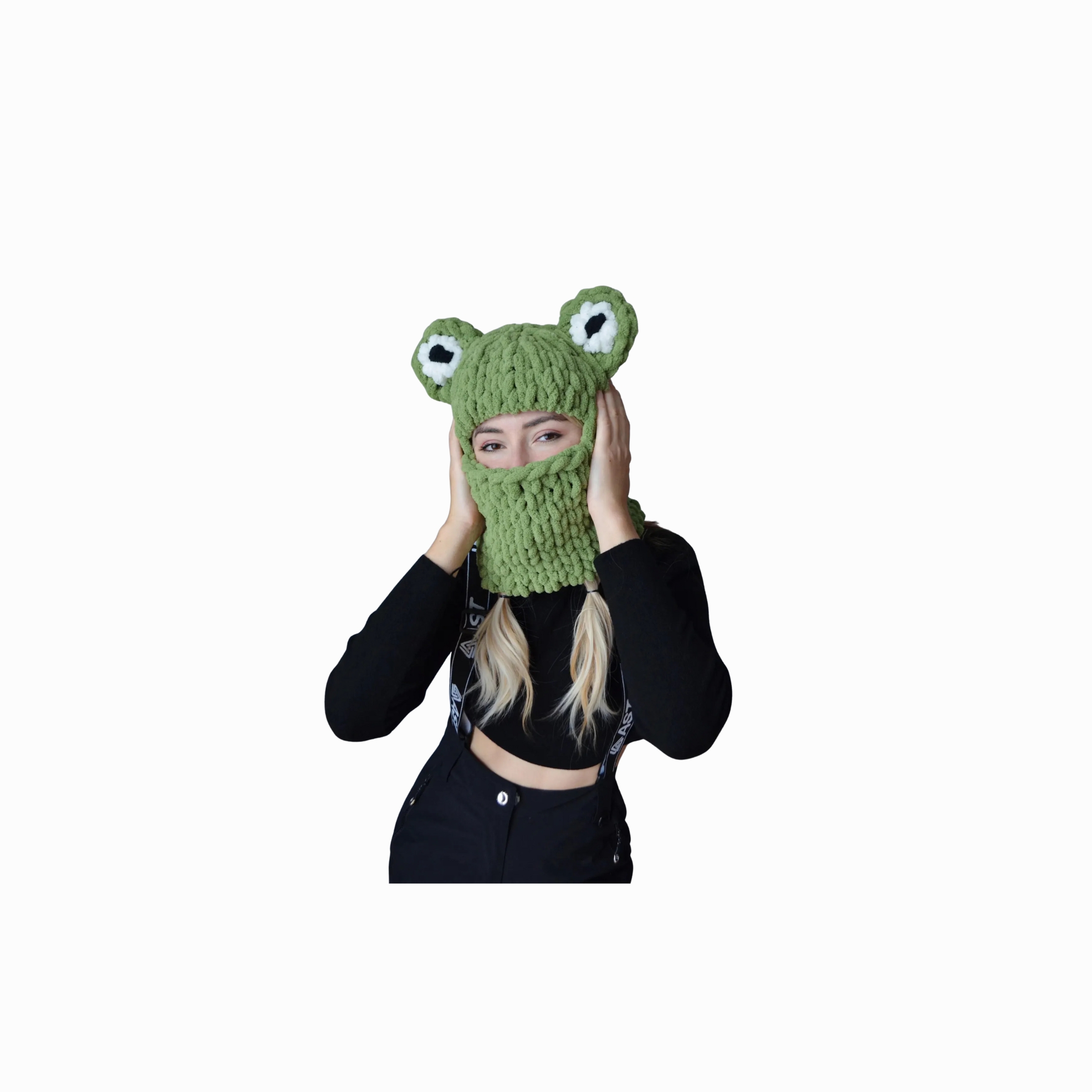 Here are accessible and engaging options for the green frog knit balaclava image.