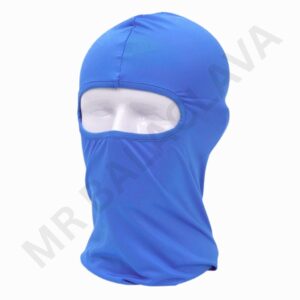 Solid blue balaclava with a large eye-opening, full-face neck coverage.