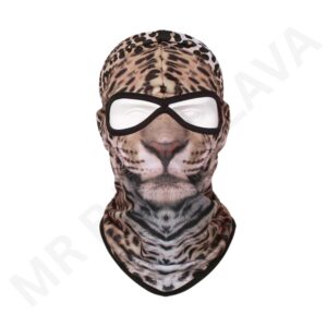 Tiger-print balaclava with two eye holes and neck coverage