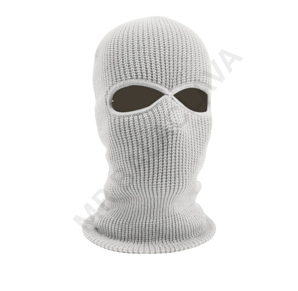 A light gray knit balaclava ski mask with eye openings.