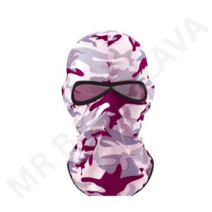 Pink camouflage two-hole balaclava with eye-opening overlay and black trim
