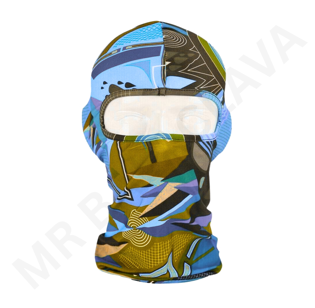 Sublimated balaclava with colorful abstract Pakistan-inspired print