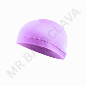 Solid lavender purple swim cap style beanie with a smooth top and folded cuff, shown from a side angle.