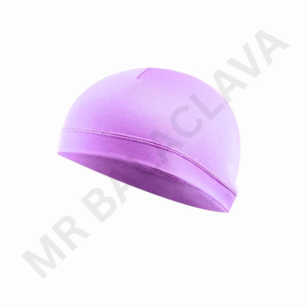 Solid lavender purple swim cap style beanie with a smooth top and folded cuff, shown from a side angle.