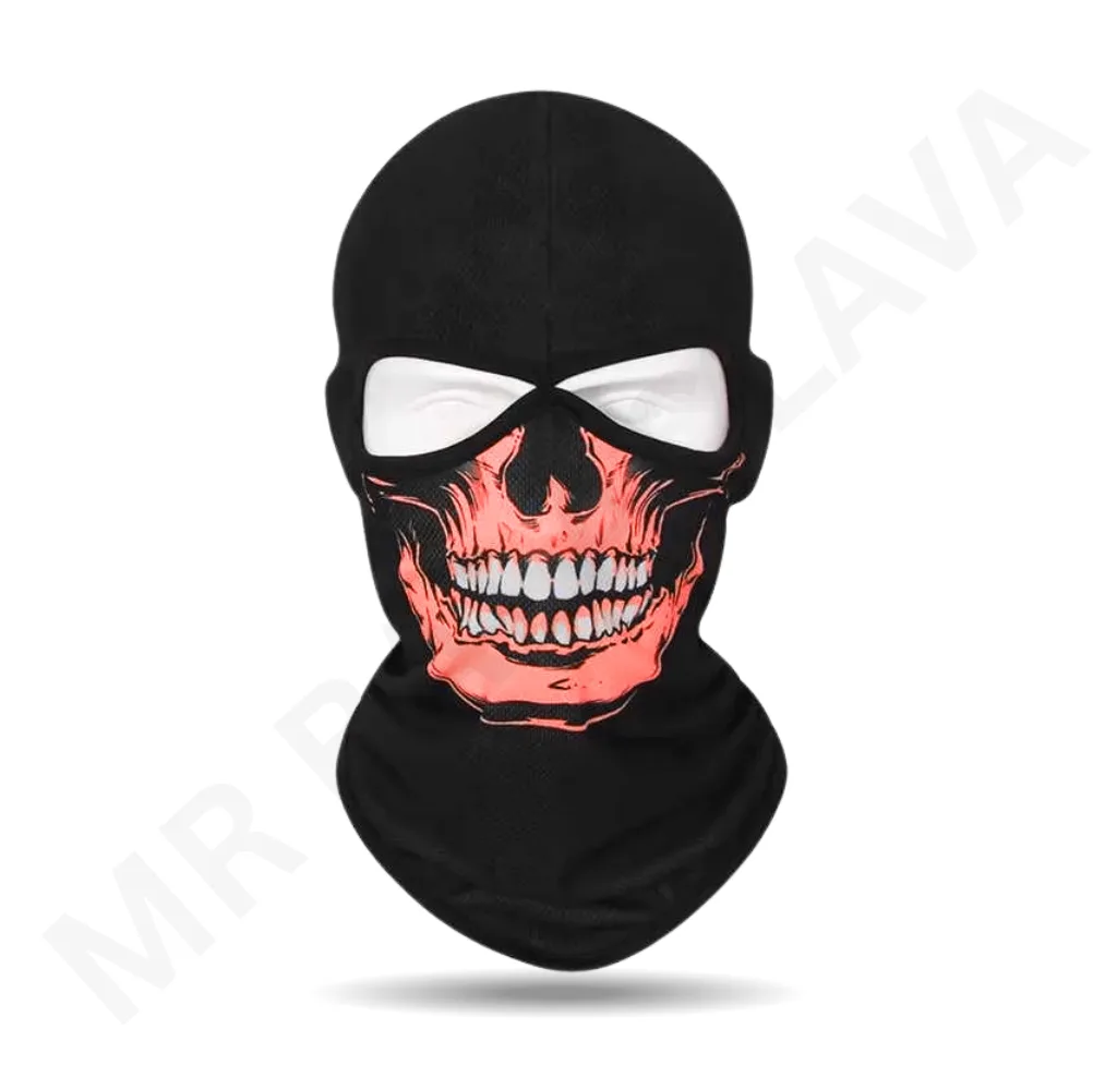 Black balaclava with a red skeletal jaw graphic across the lower face