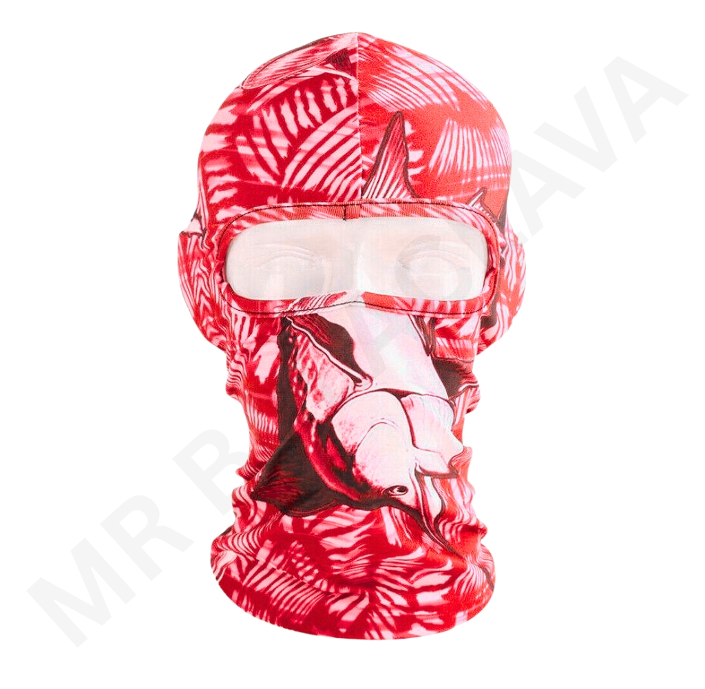 Red tie-dye sublimated balaclava with full-face mask and neck gaiter