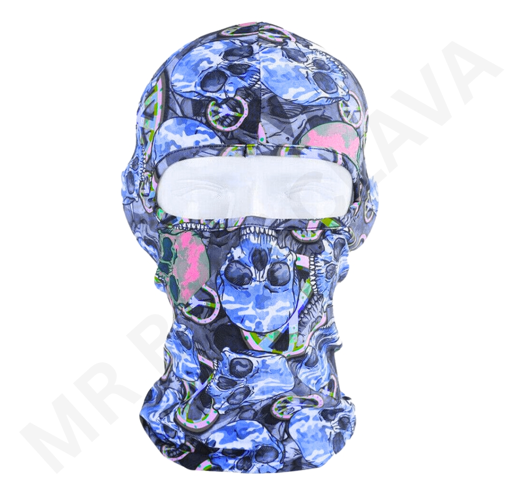 Skull print sublimated balaclava with full-face coverage and neck gaiter