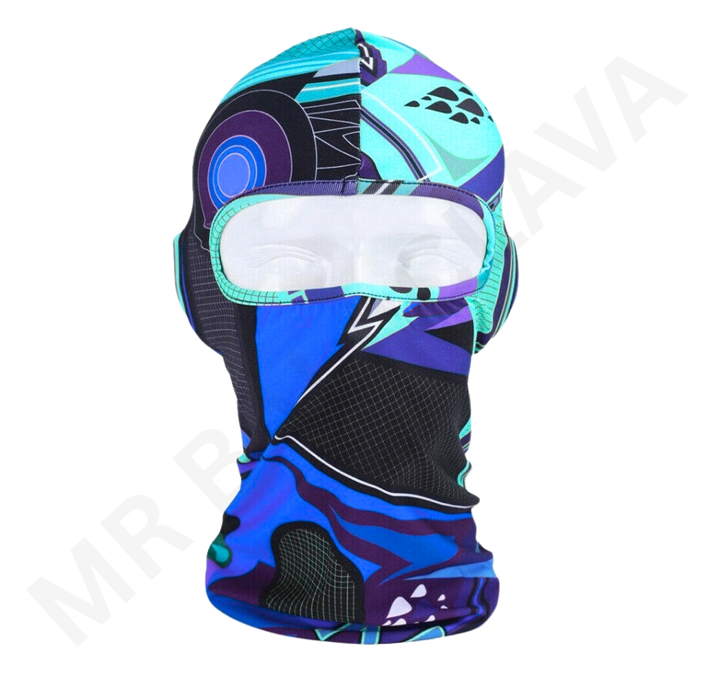 Colorful sublimated balaclava with full-face mask and neck gaiter