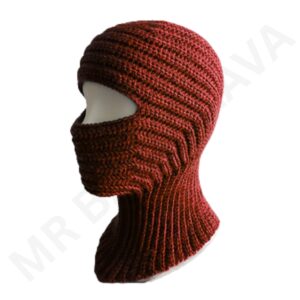Red knit balaclava with a face opening.