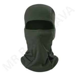 Olive green balaclava with face cover and breathable mesh fabric