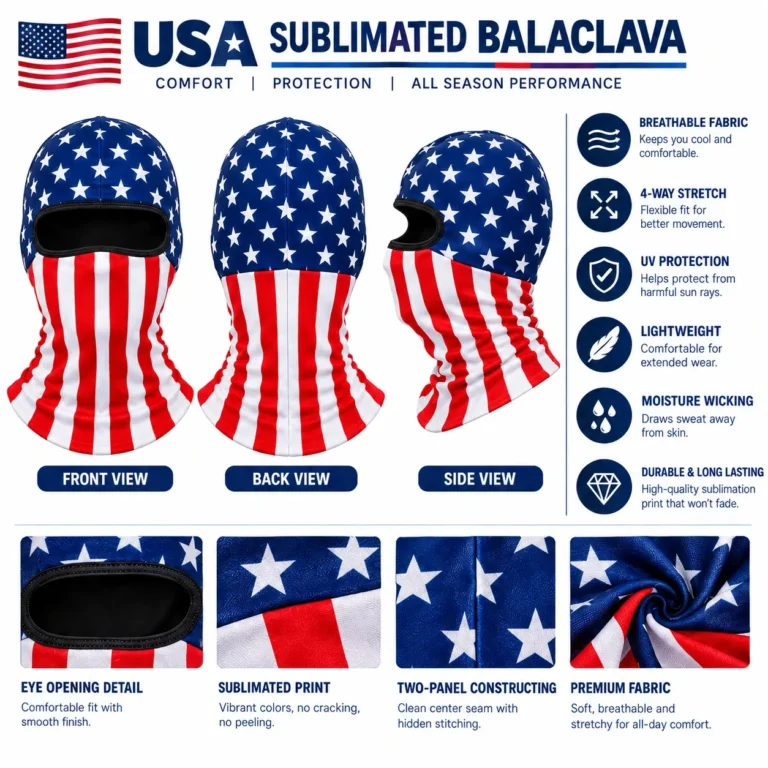 Custom American Flag Sublimated Balaclava – Two-Panel Build: features and views