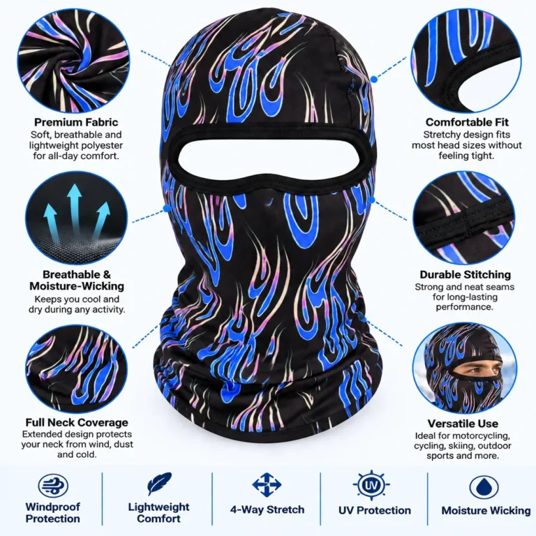 Custom Blue Flame Sublimated Balaclava – Full Neck Cover: features and views