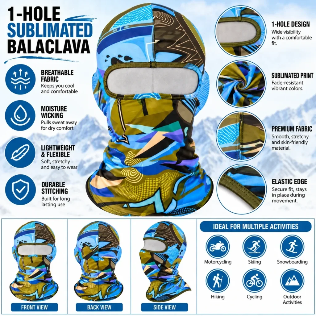 Cagoule sublimée abstraite – motif moto coloré : caractéristiques et vues