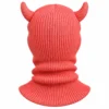 Coral Devil-Horn Knitted Balaclava – Rib Knit, Extended Neck – Image 4 of 4